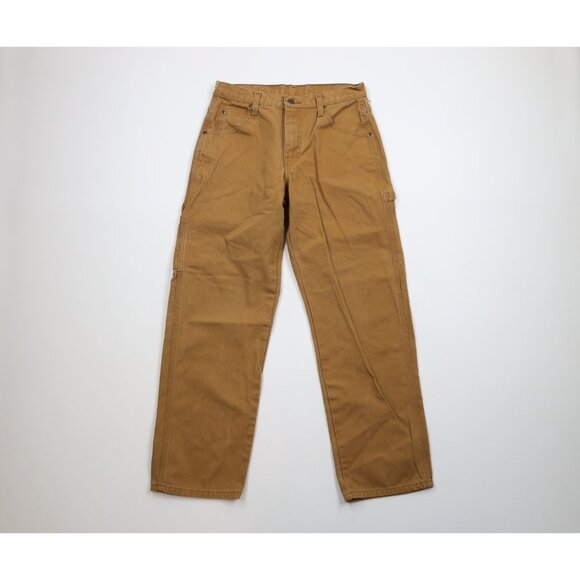 Vintage Y2K Dickies Mens 30x30 Faded Spell Out Canvas Dungaree Pants Duck Brown
